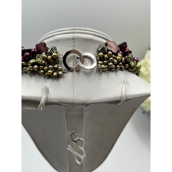 5-Strand MultiColor Purple Green Pink Freshwater Pearl Flower Bead Necklace - Picture 8 of 12